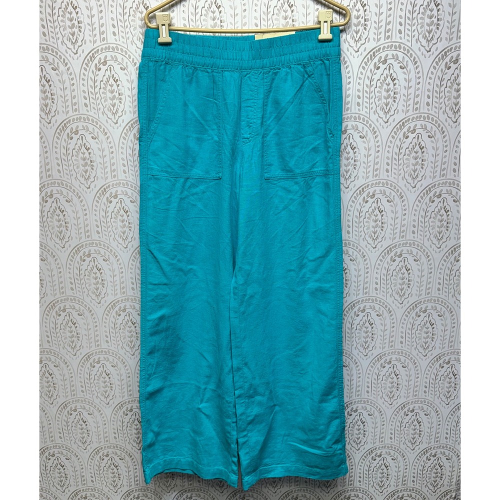 St John's Bay Wide Leg Pants Womens Medium Pool‎ Blue Linen Blend High Rise New
